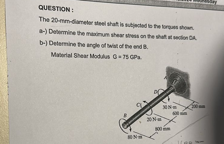 QUESTION : The 2 0 - mm - diameter steel shaft is