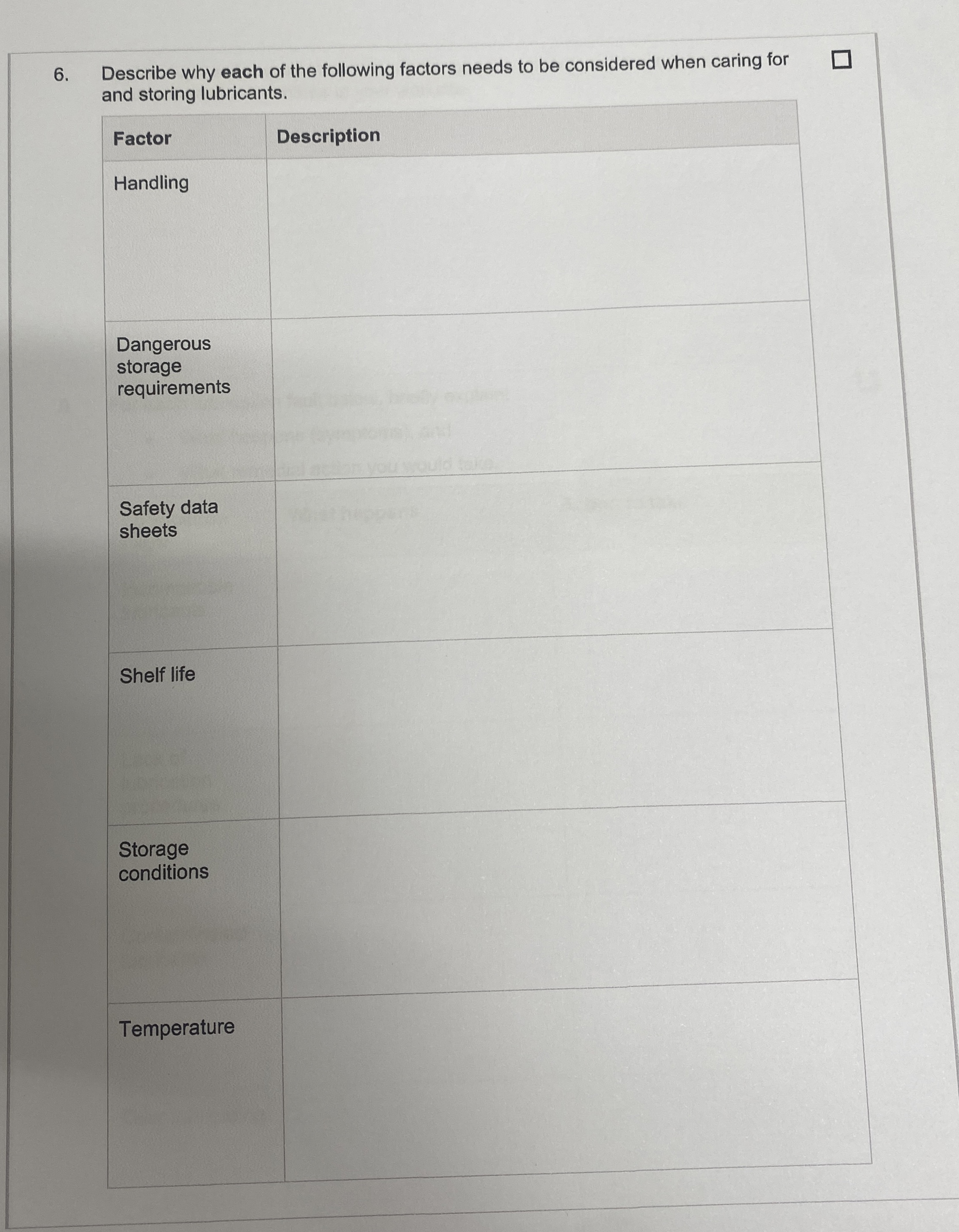 Describe why each of the following factors needs