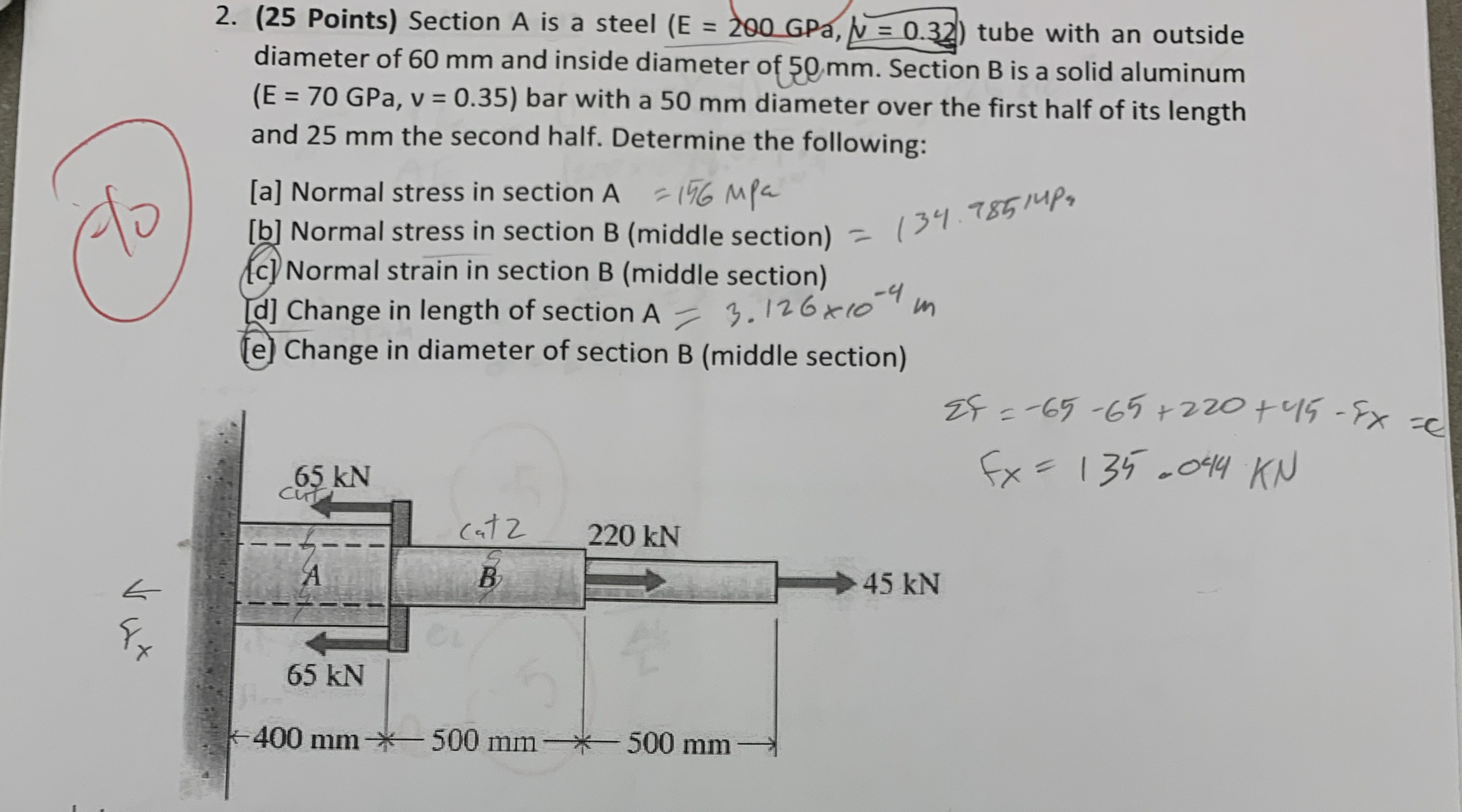( 2 5 Points ) Section A is a steel GPa, = 0 . 3