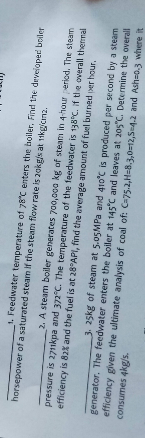 Feedwater temperature of 7 8 C enters the boiler.