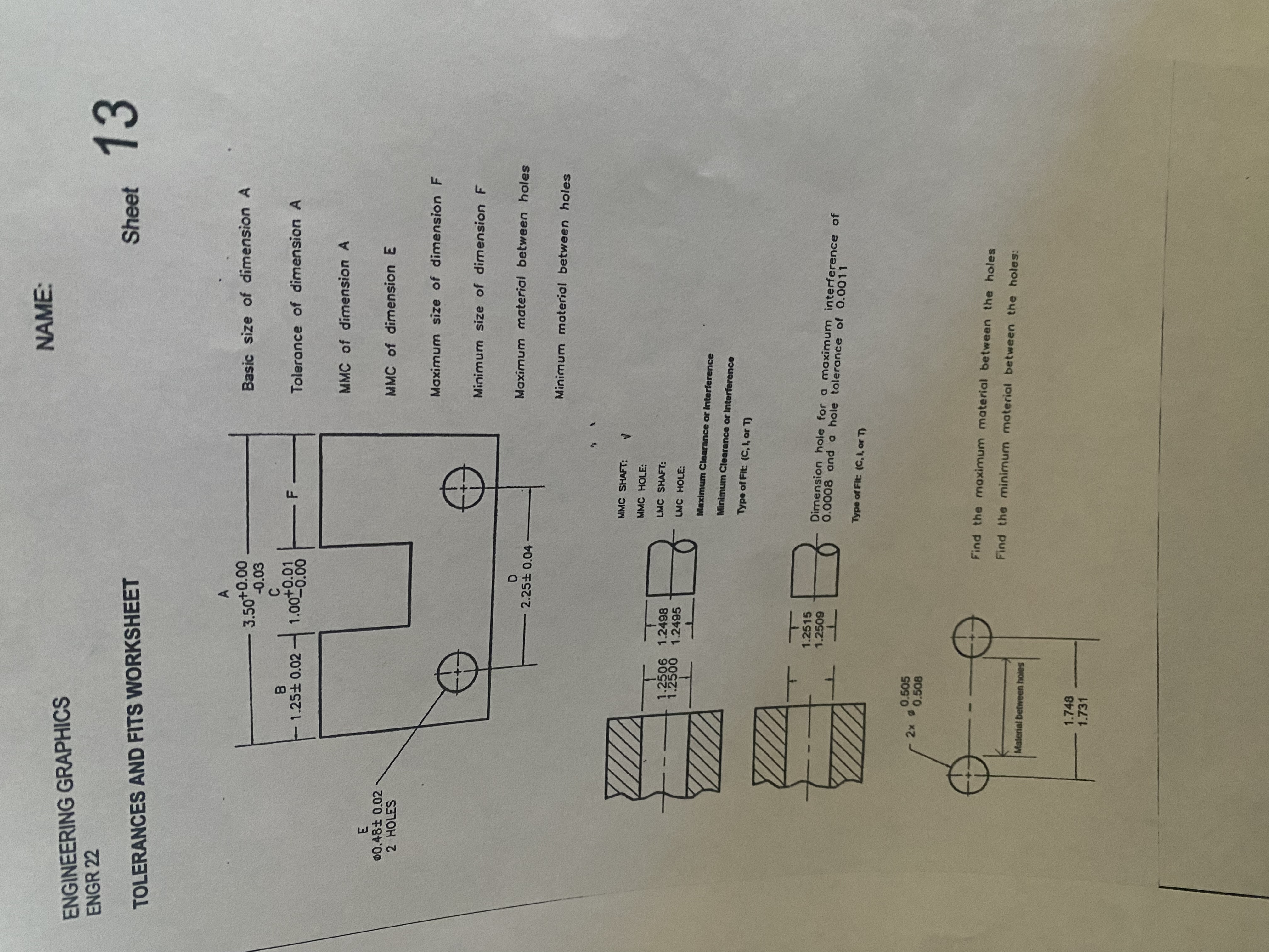 ENGINEERING GRAPHICS ENGR 2 2 TOLERANCES AND FITS
