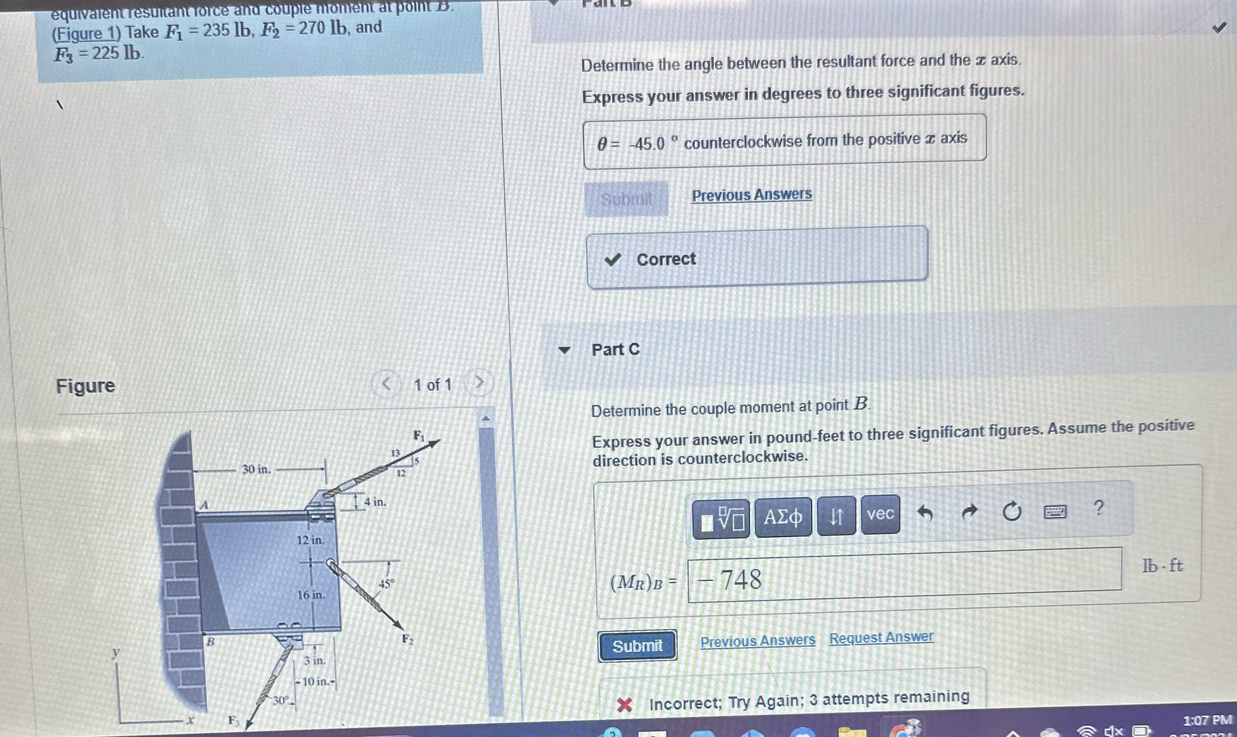equivarentresultannorce and coupremroment atpoint