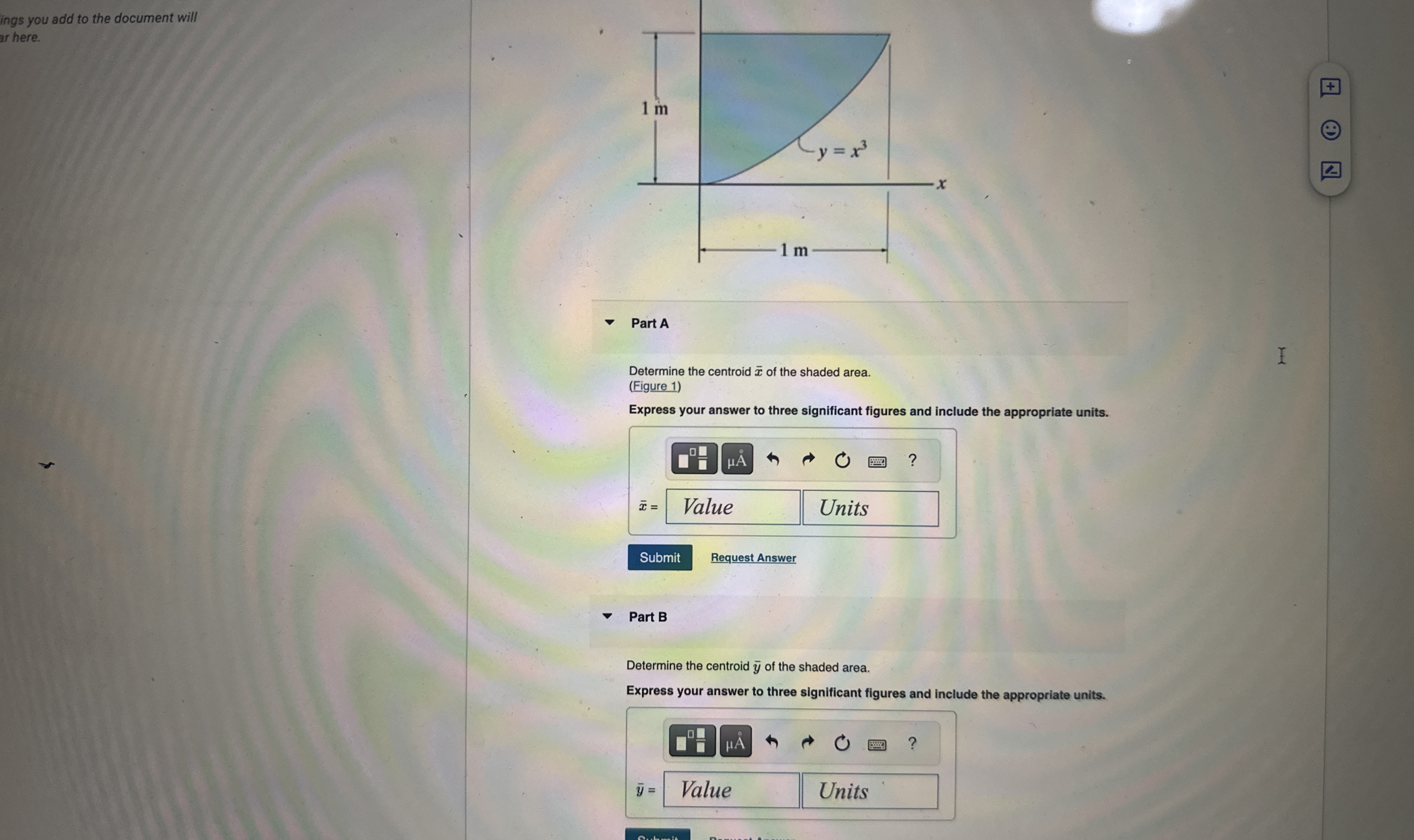 Part A Determine the centroid x of the shaded