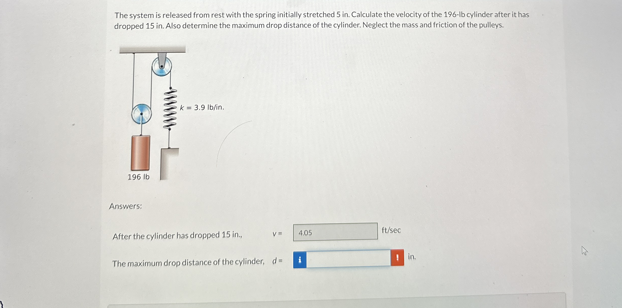 The system is released from rest with the spring
