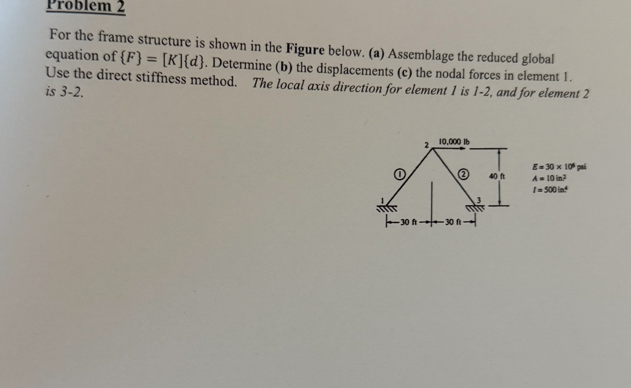 Problem 2 For the frame structure is shown in the