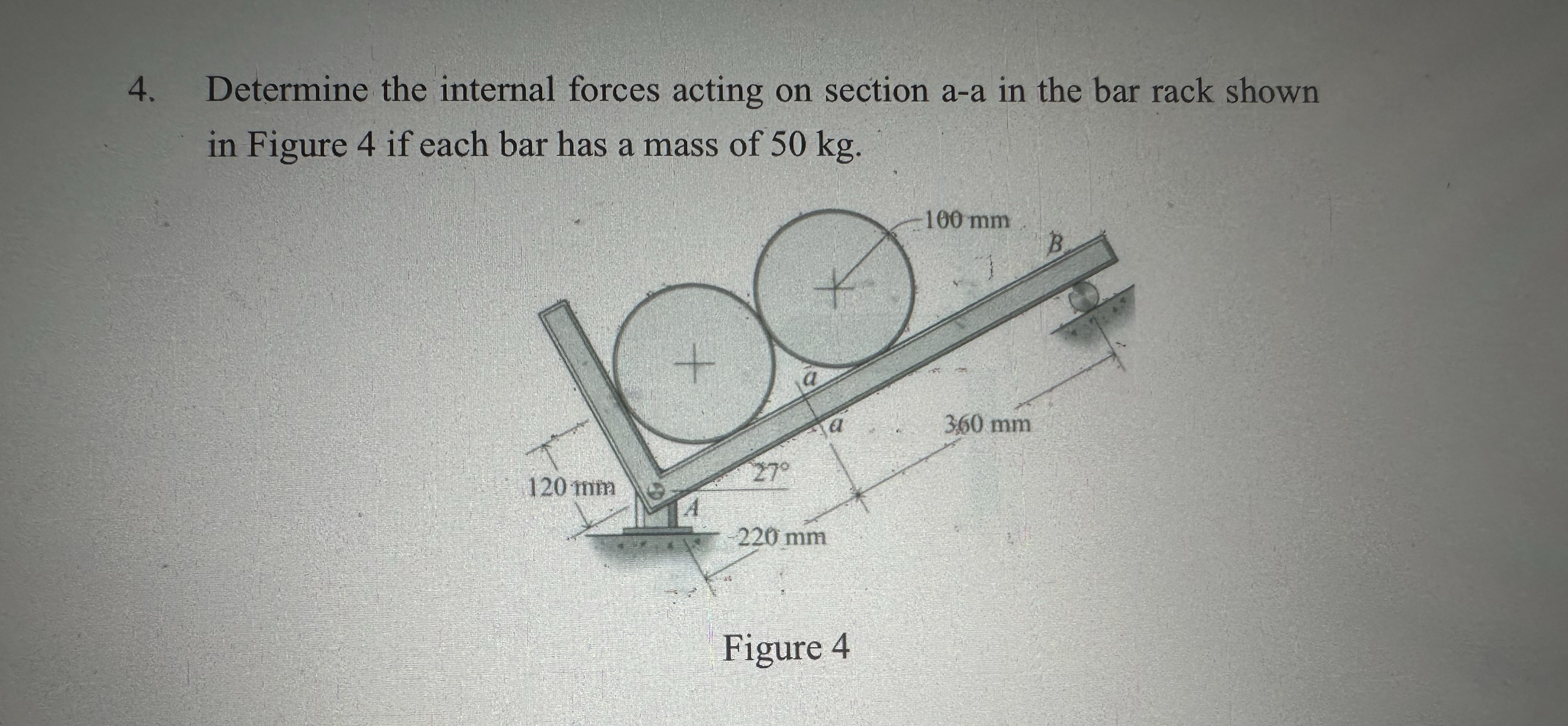 Determine the internal forces acting on section a