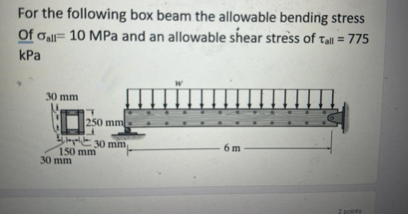 For the following box beam the allowable bending