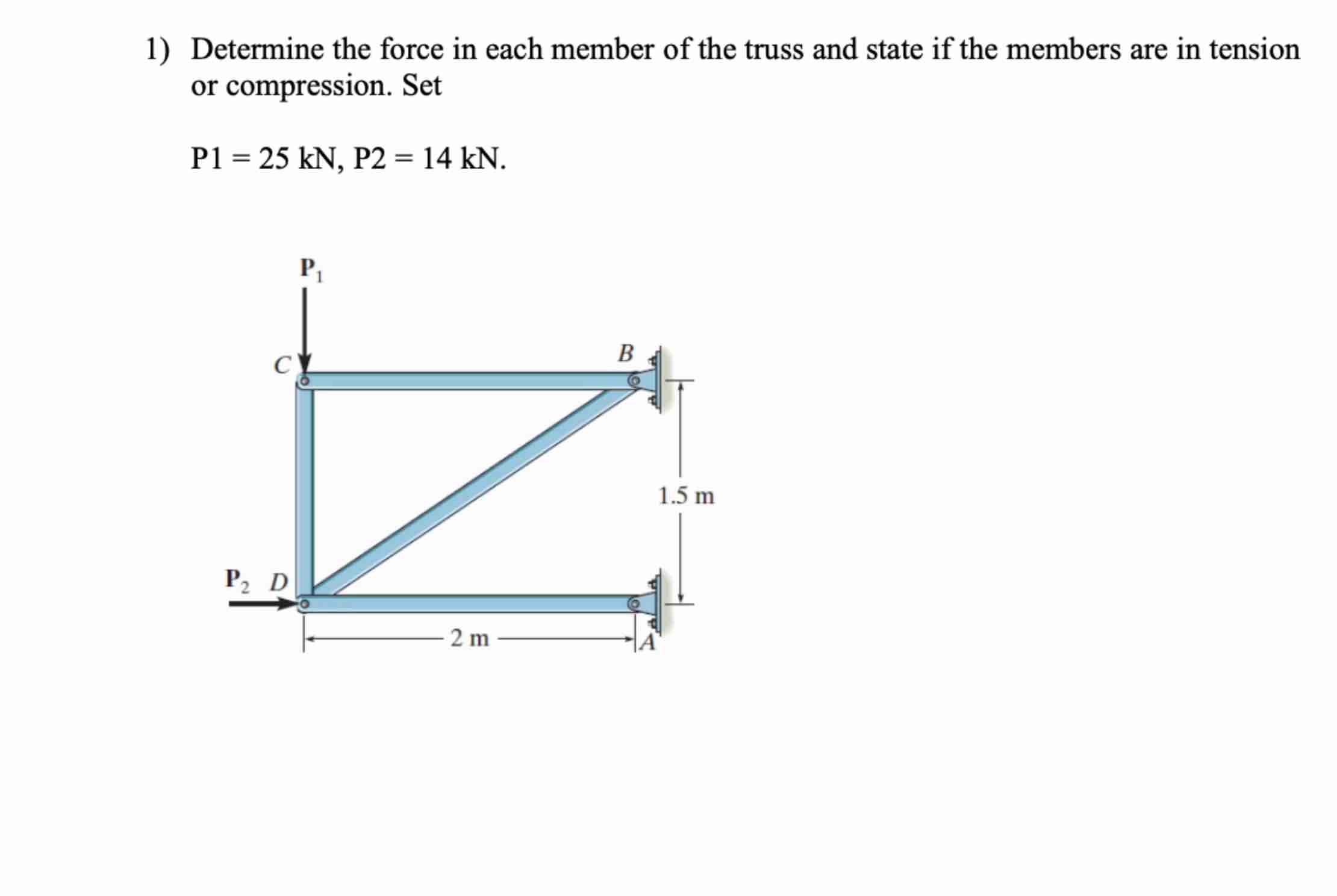 Determine the force in each member of the truss