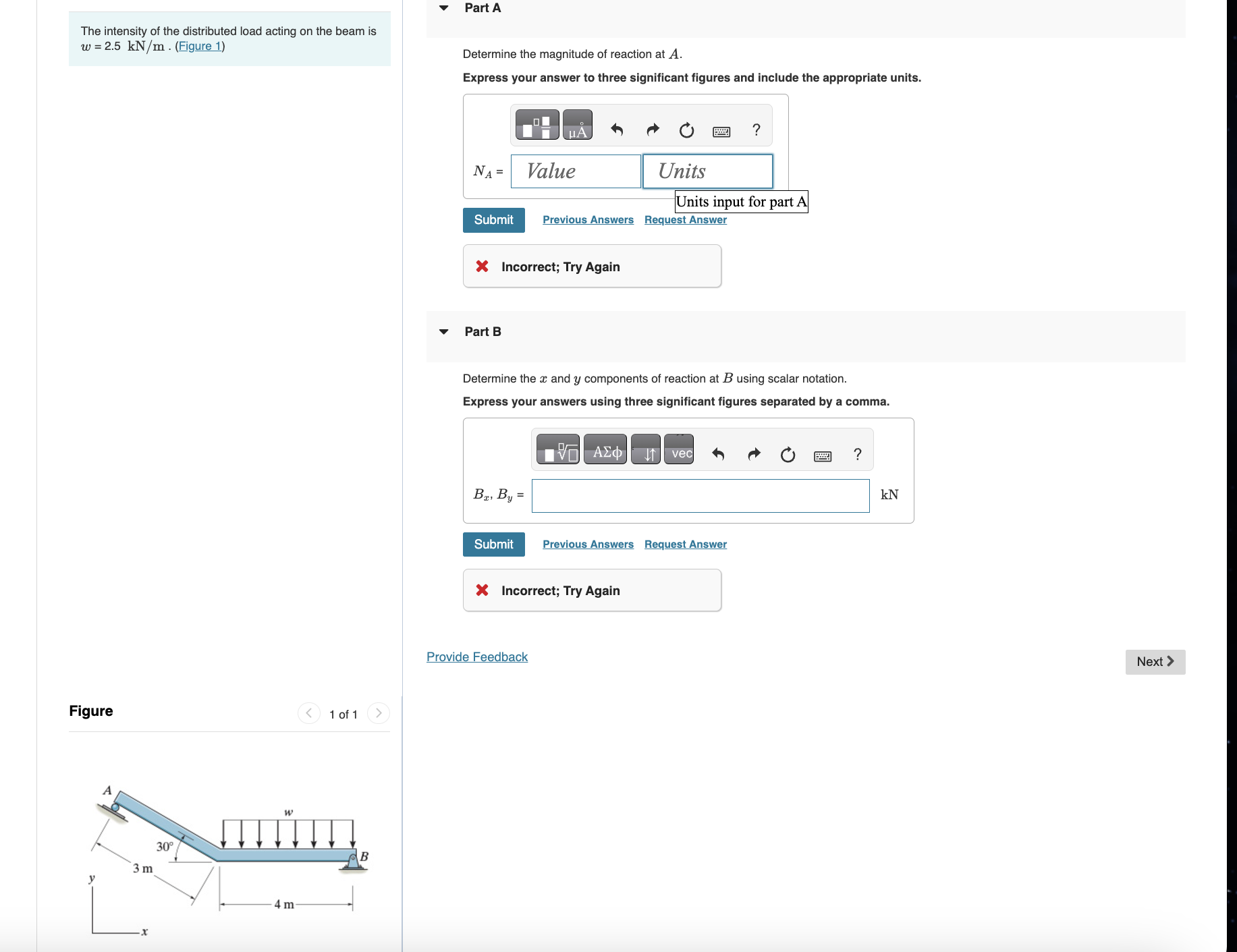 The intensity of the distributed load acting on