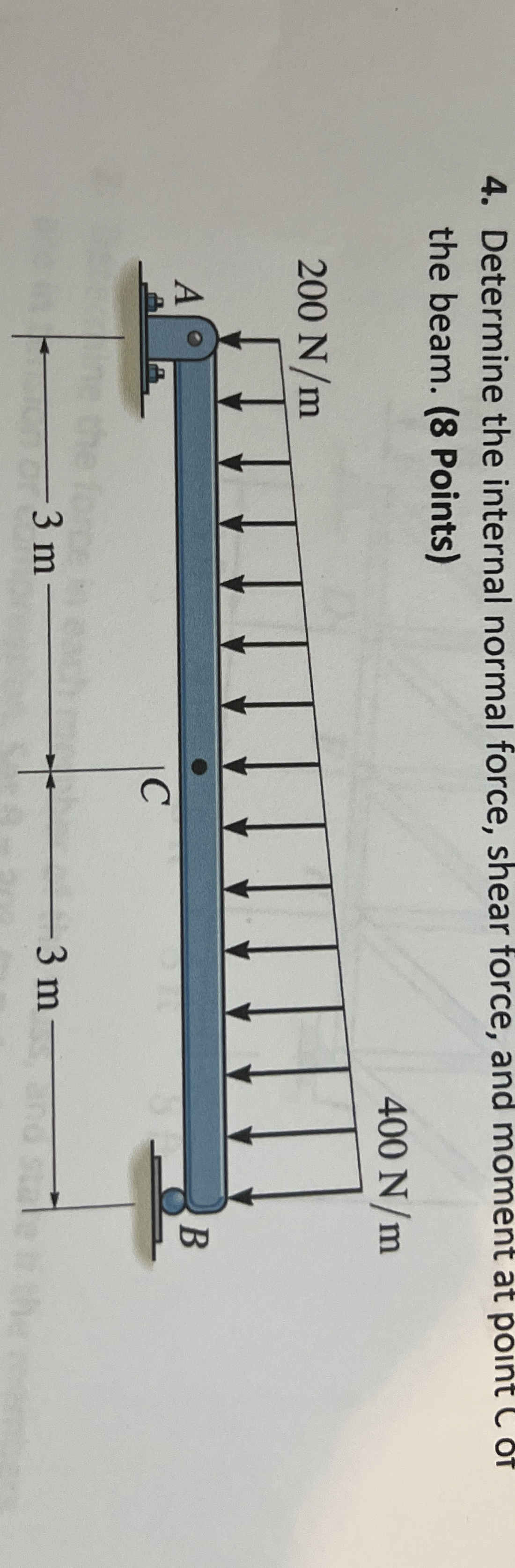 Determine the internal normal force, shear force,
