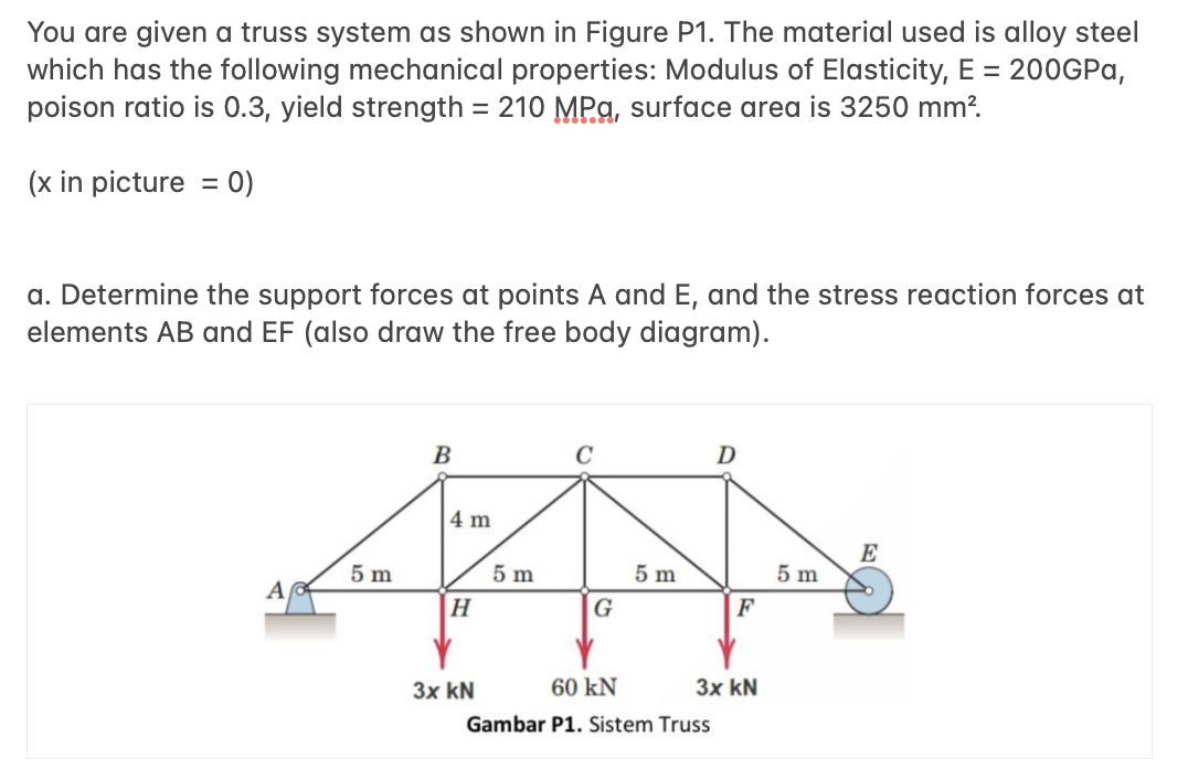 You are given a truss system as shown in Figure P