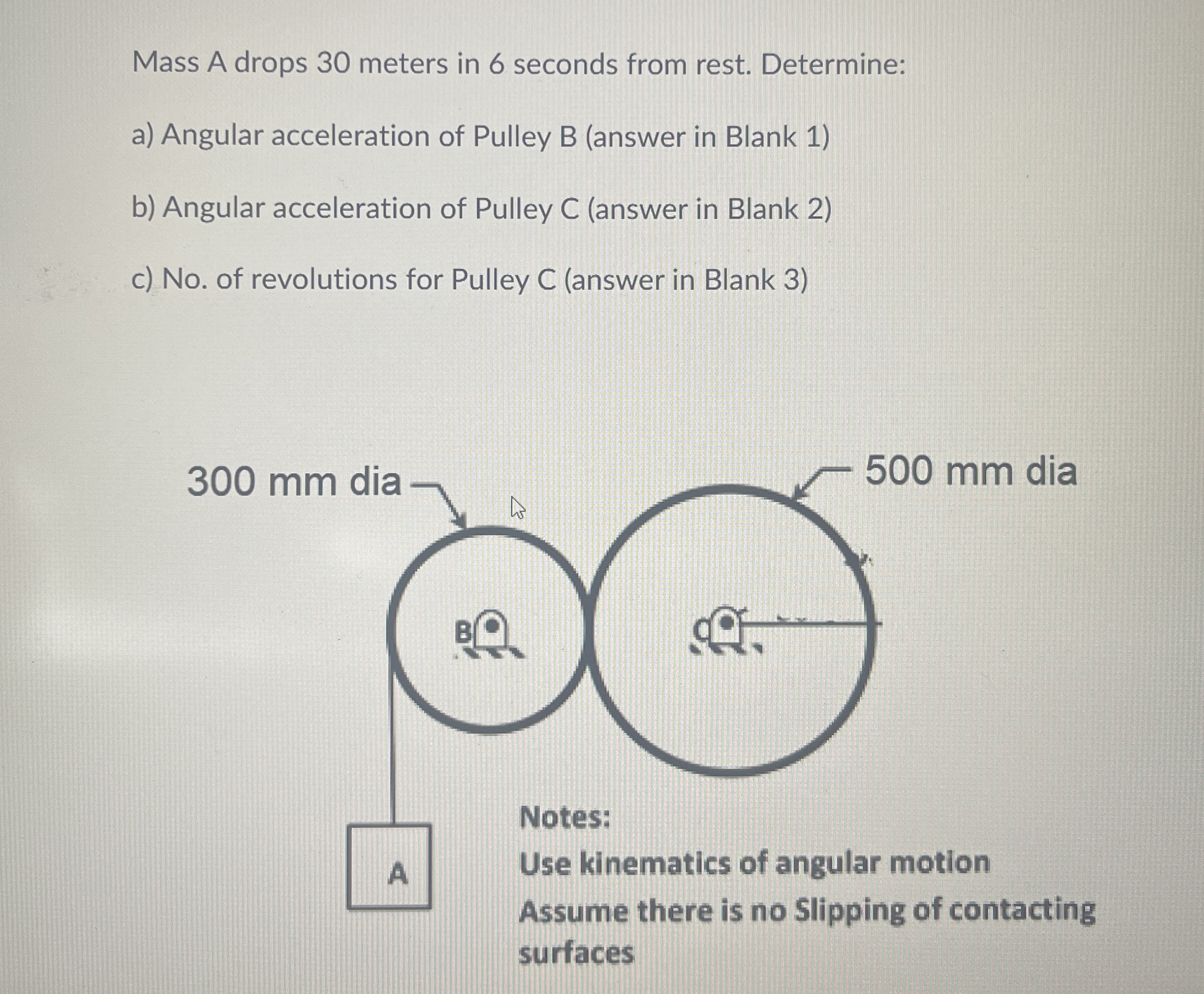 Mass A drops 3 0 meters in 6 seconds from rest.