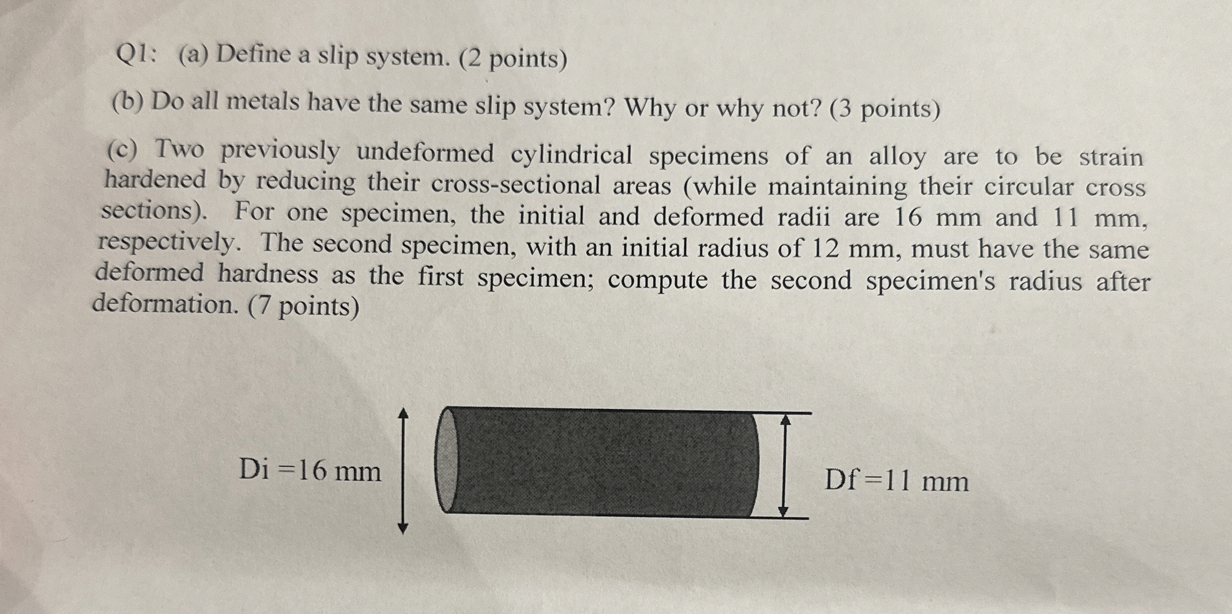 Q 1 : ( a ) Define a slip system. ( 2 points ) (