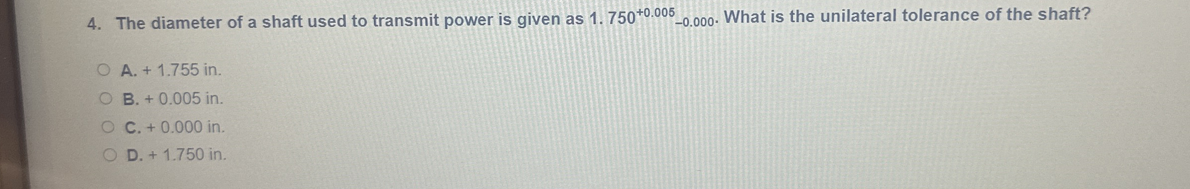 The diameter of a shaft used to transmit power is