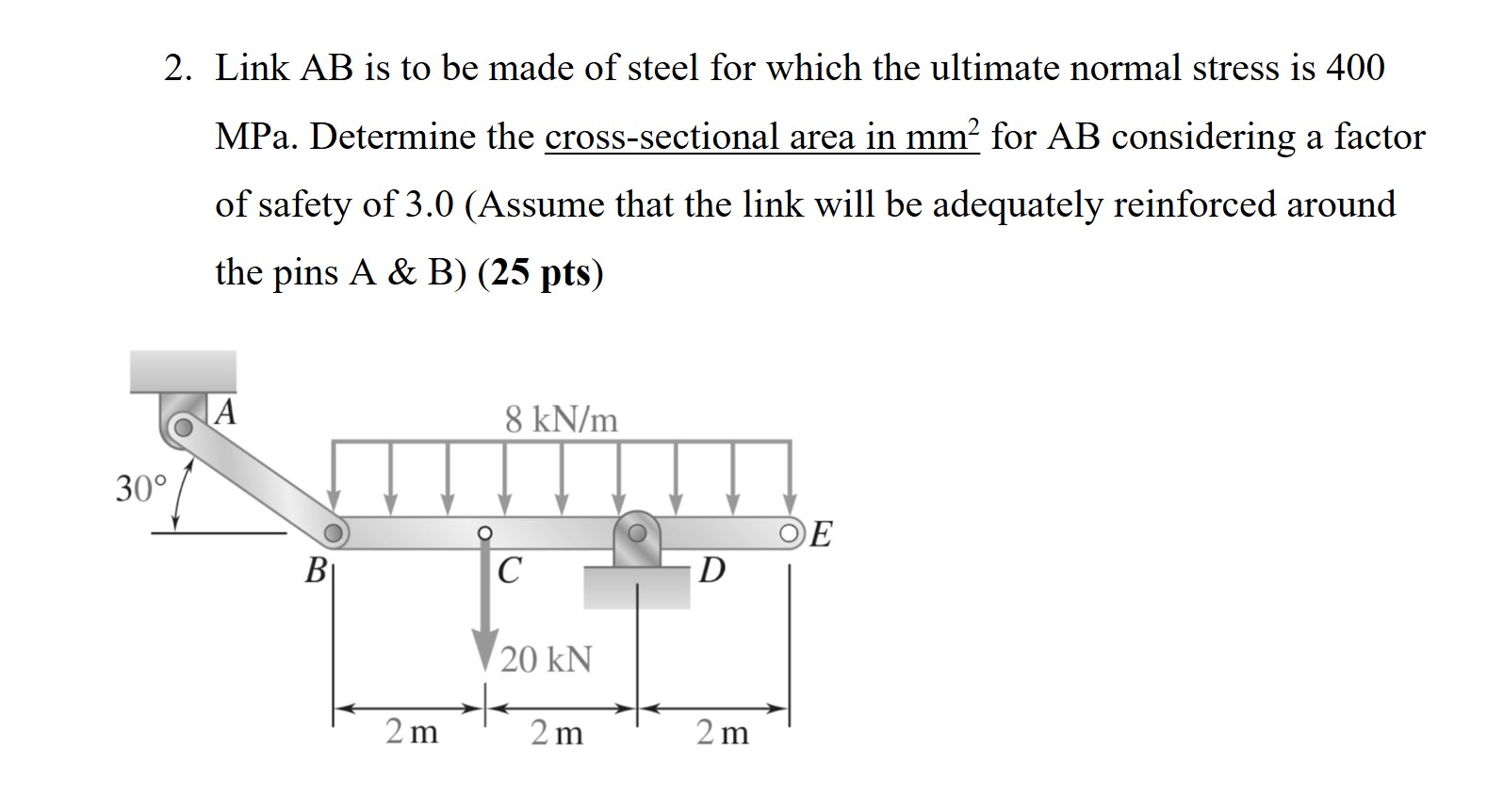 2 . Link AB is to be made of steel for which the