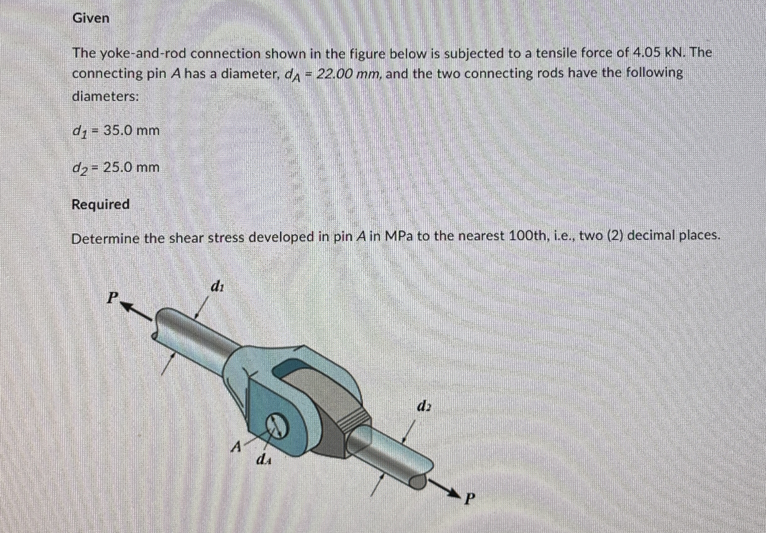 Given The yoke - and - rod connection shown in