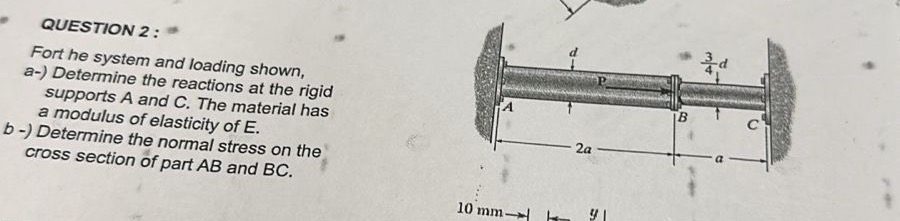 QUESTION 2 : Fort he system and loading shown, aM