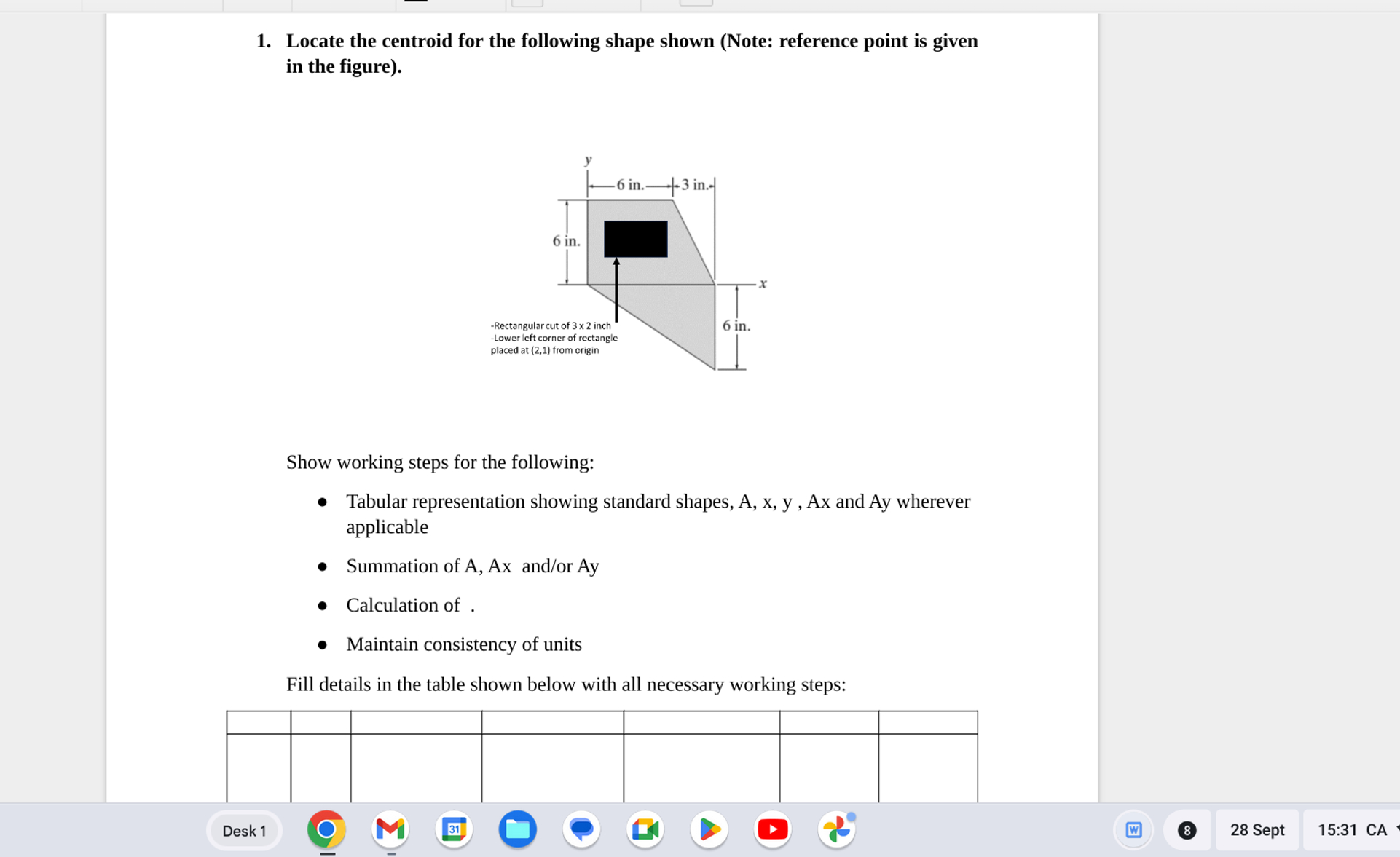 Locate the centroid for the following shape shown