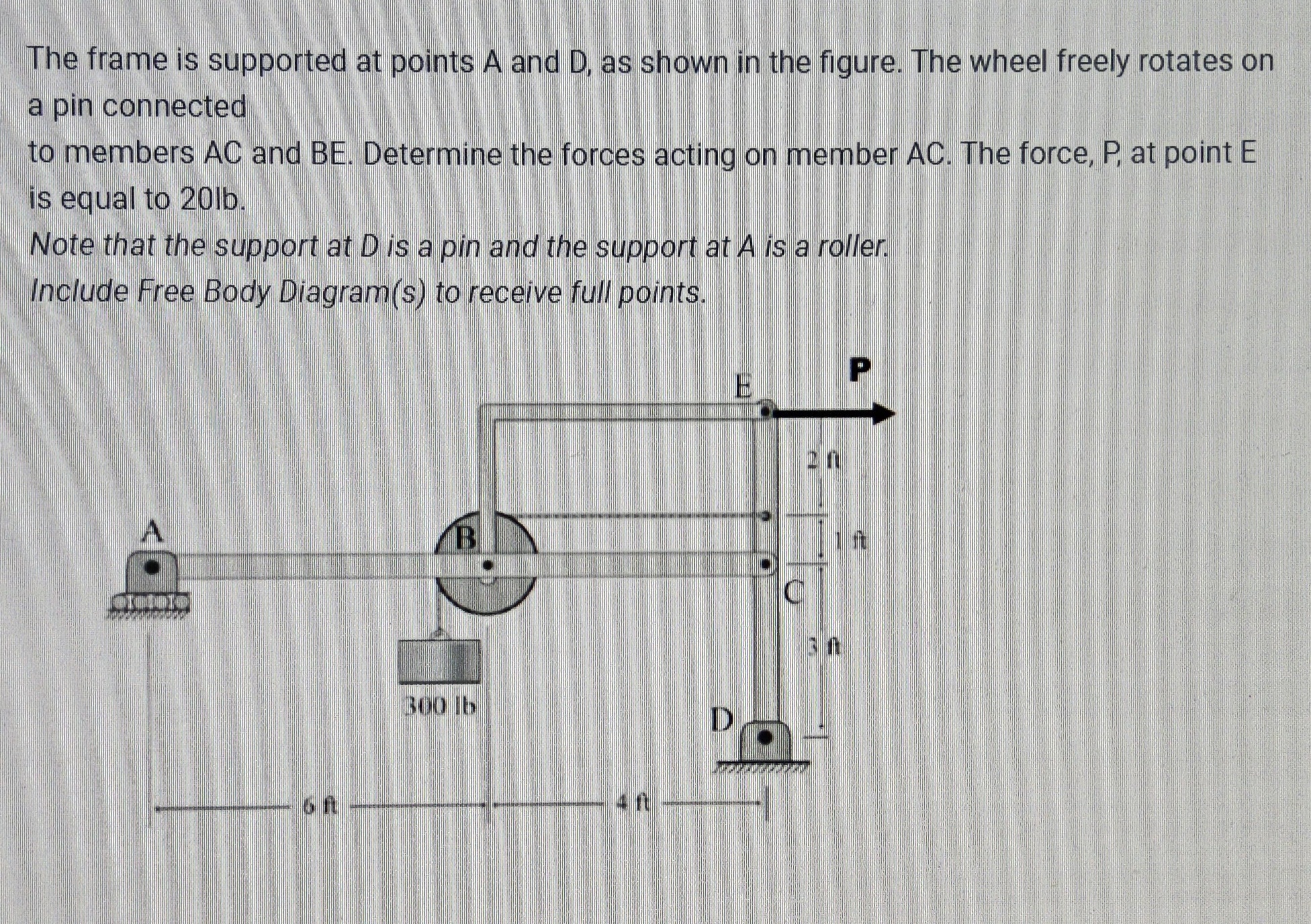 The frame is supported at points \ ( A \ ) and \