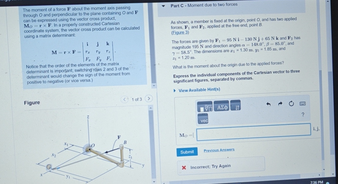 The moment of a force F about the moment axis