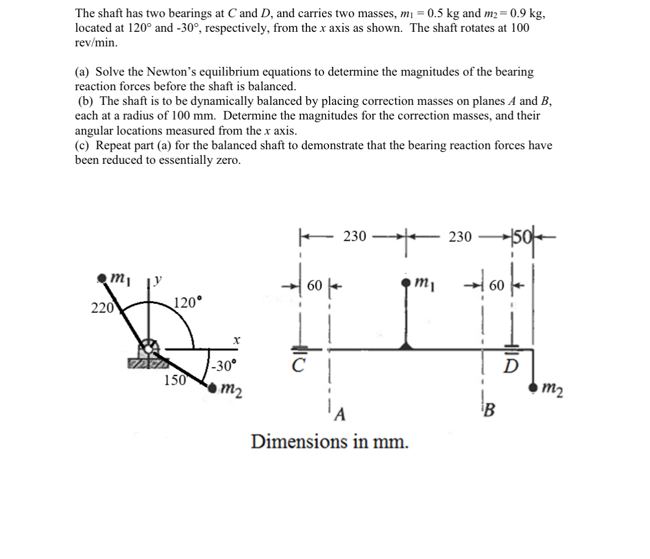 The shaft has two bearings at C and D , and