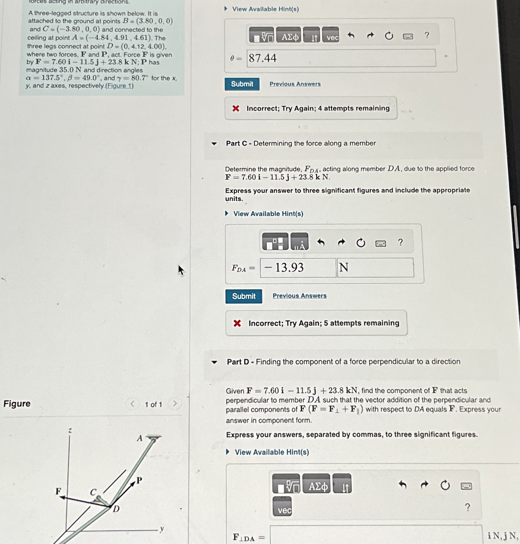 Porces acting in arbitrary directions. A three -