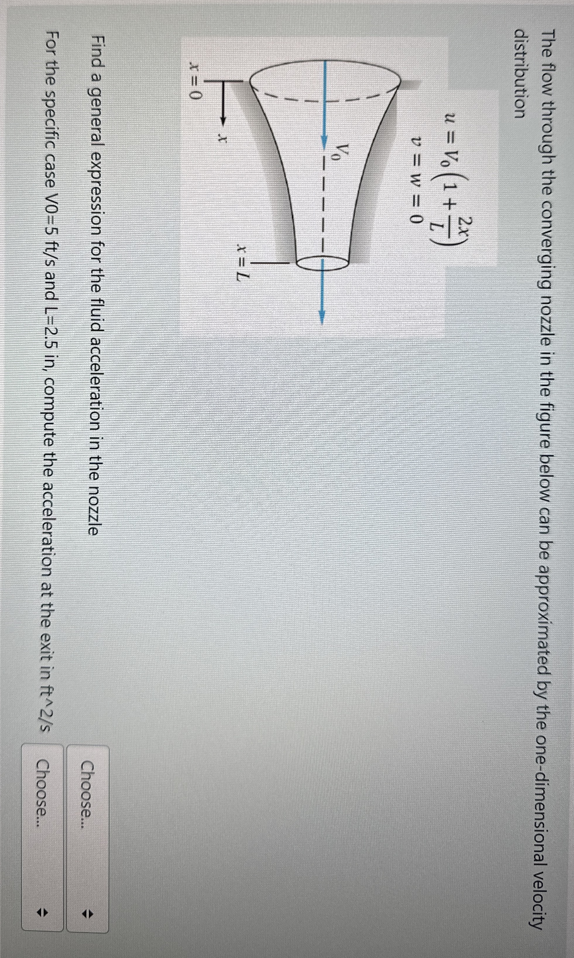 The flow through the converging nozzle in the