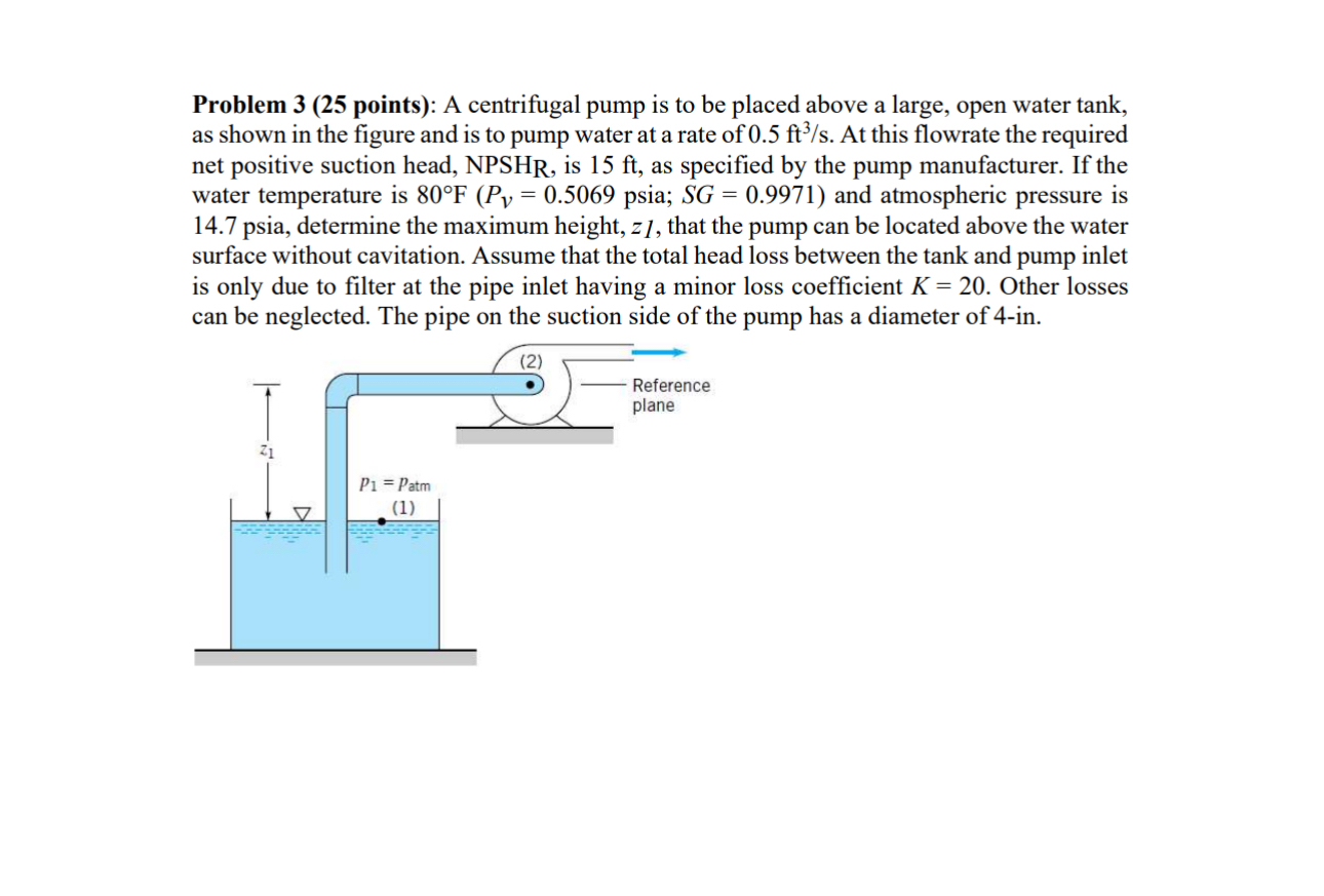Problem 3 ( 2 5 points ) : A centrifugal pump is