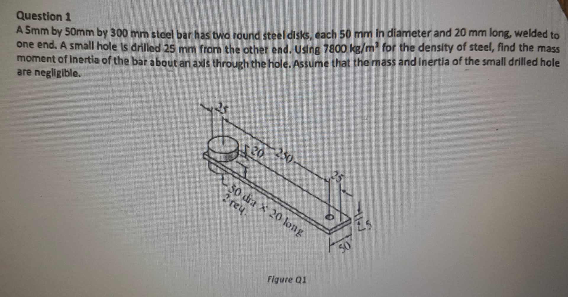Question 1 A 5 mm by 5 0 mm by 3 0 0 mm steel bar