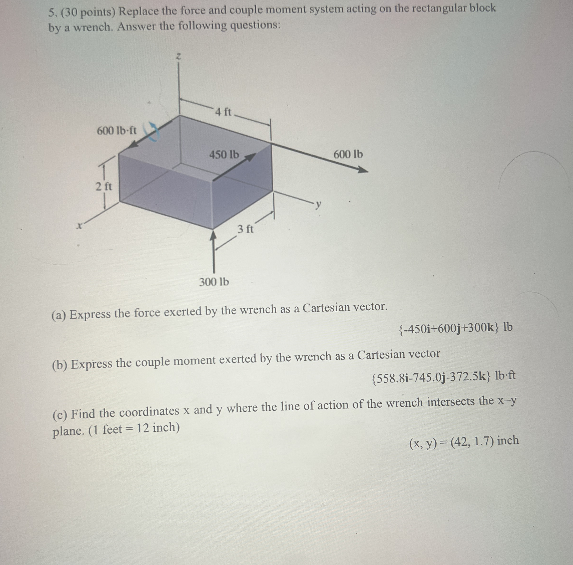 ( 3 0 points ) Replace the force and couple