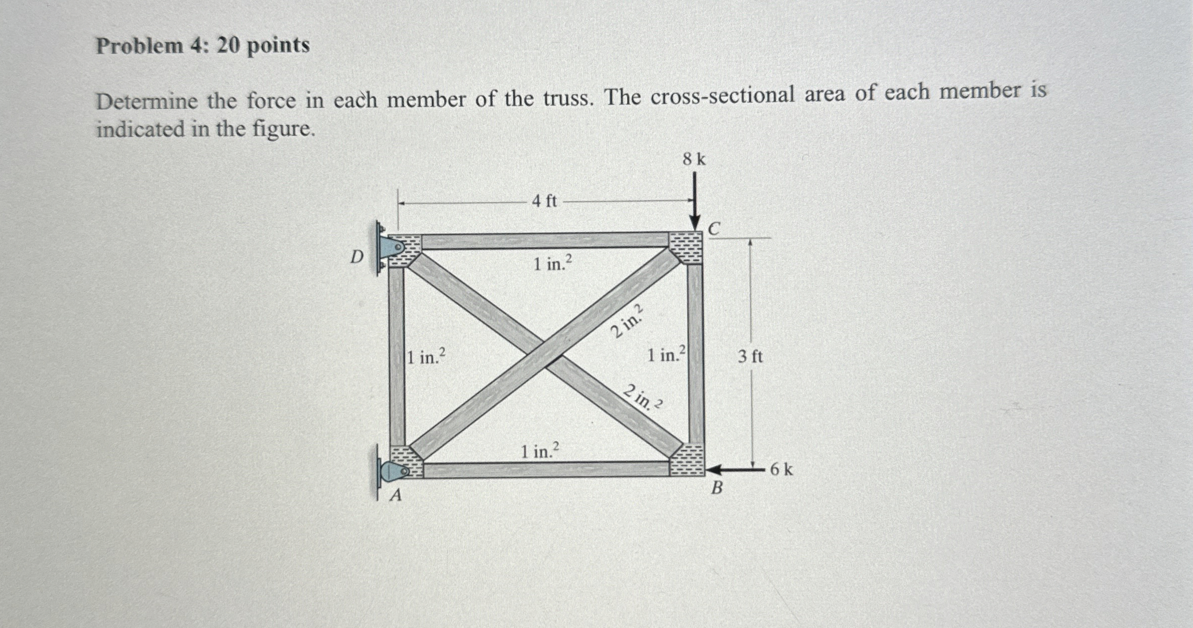 Problem 4 : 2 0 points Determine the force in
