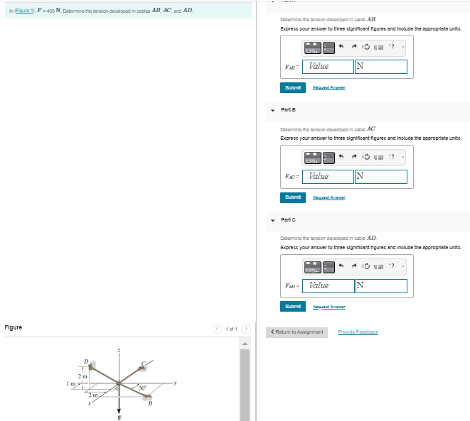 ( Figure 1 ) , F = 4 5 0 N . Determine the