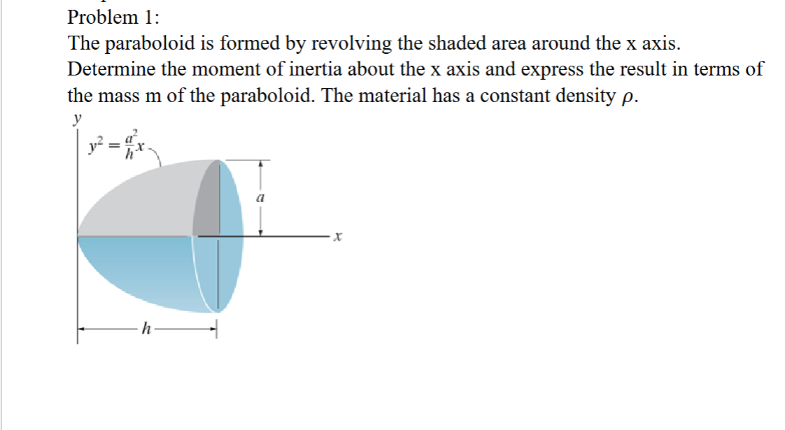 Problem 1 : The paraboloid is formed by revolving