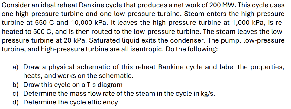 Consider an ideal reheat Rankine cycle that