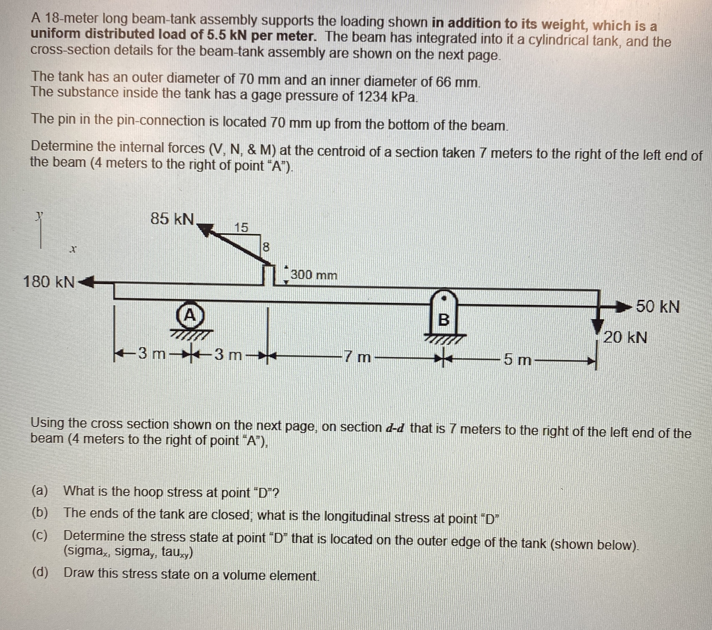 A 1 8 - meter long beam - tank assembly supports