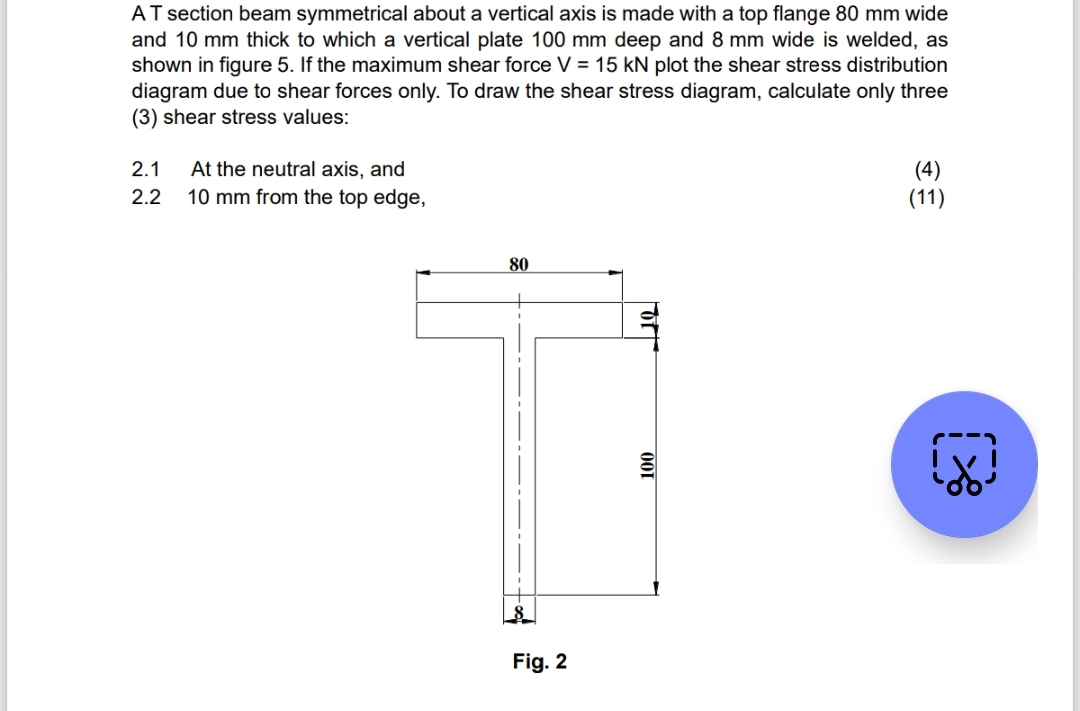 A T section beam symmetrical about a vertical