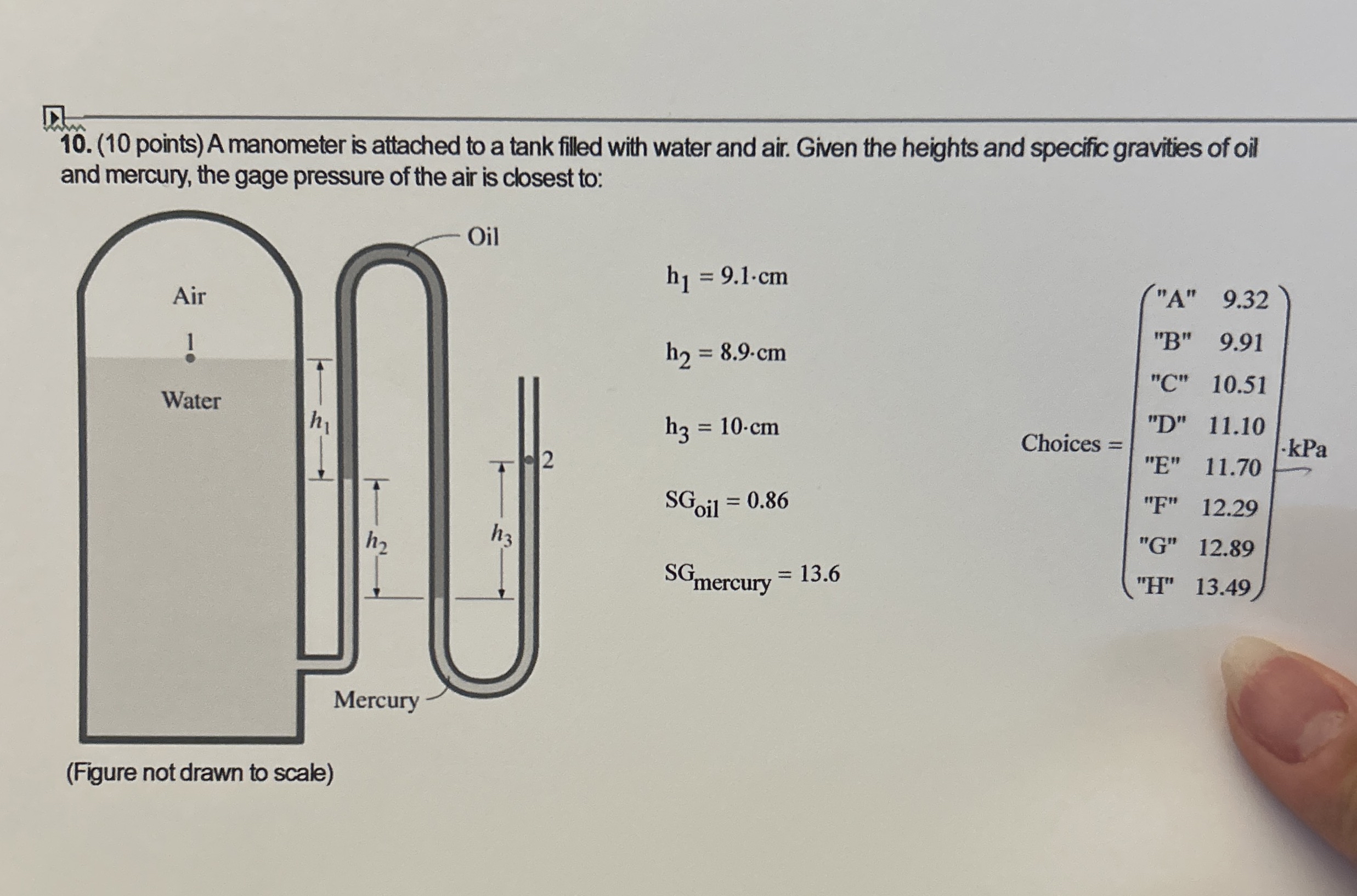 ( 1 0 points ) A manometer is attached to a tank