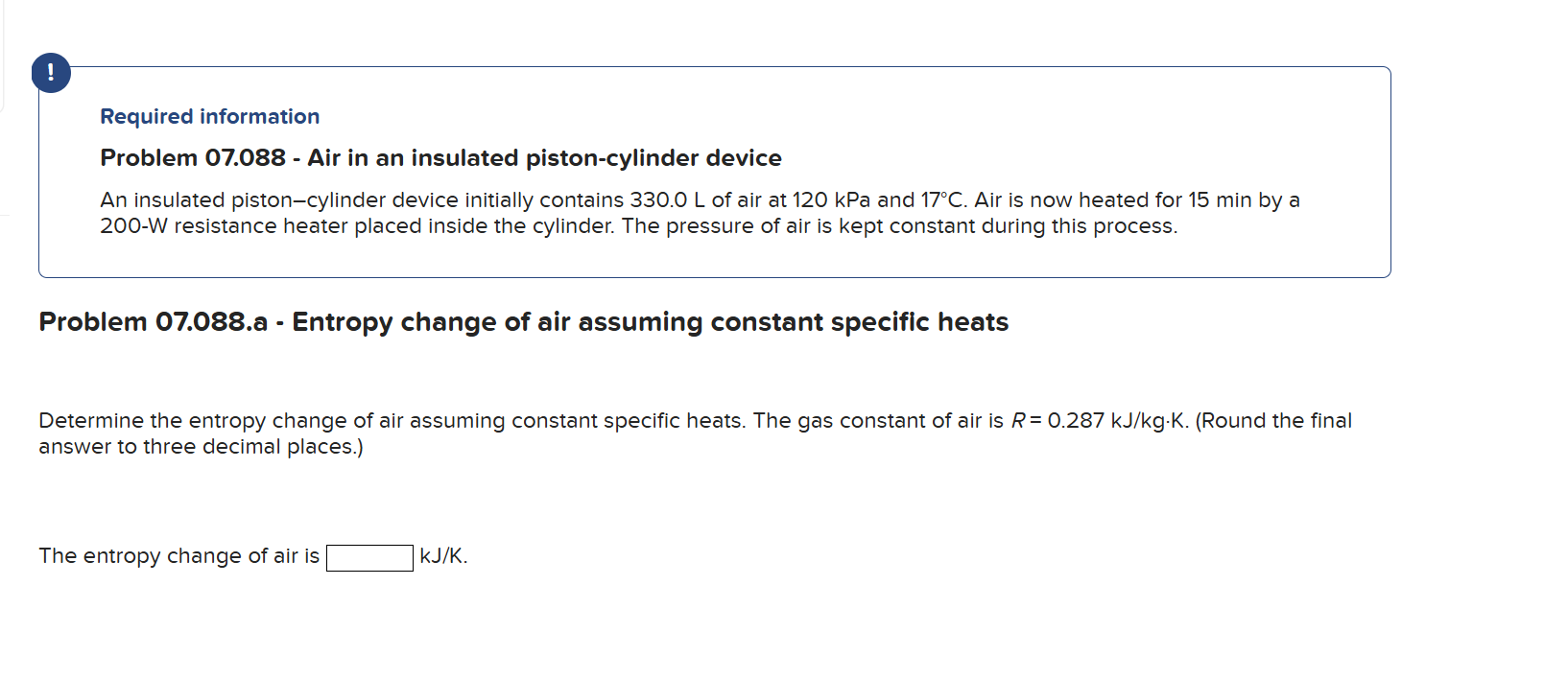 Problem 0 7 . 0 8 8 . a - Entropy change of air