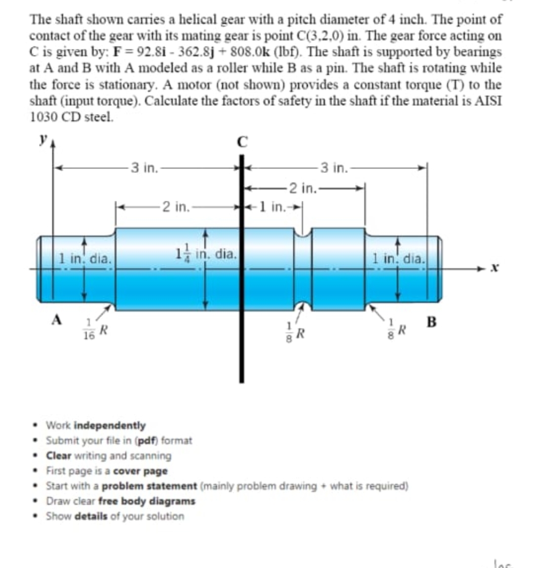 The shaft shown carries a helical gear with a