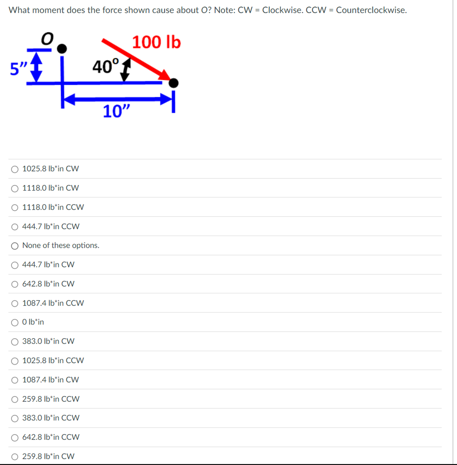 What moment does the force shown cause about O ?