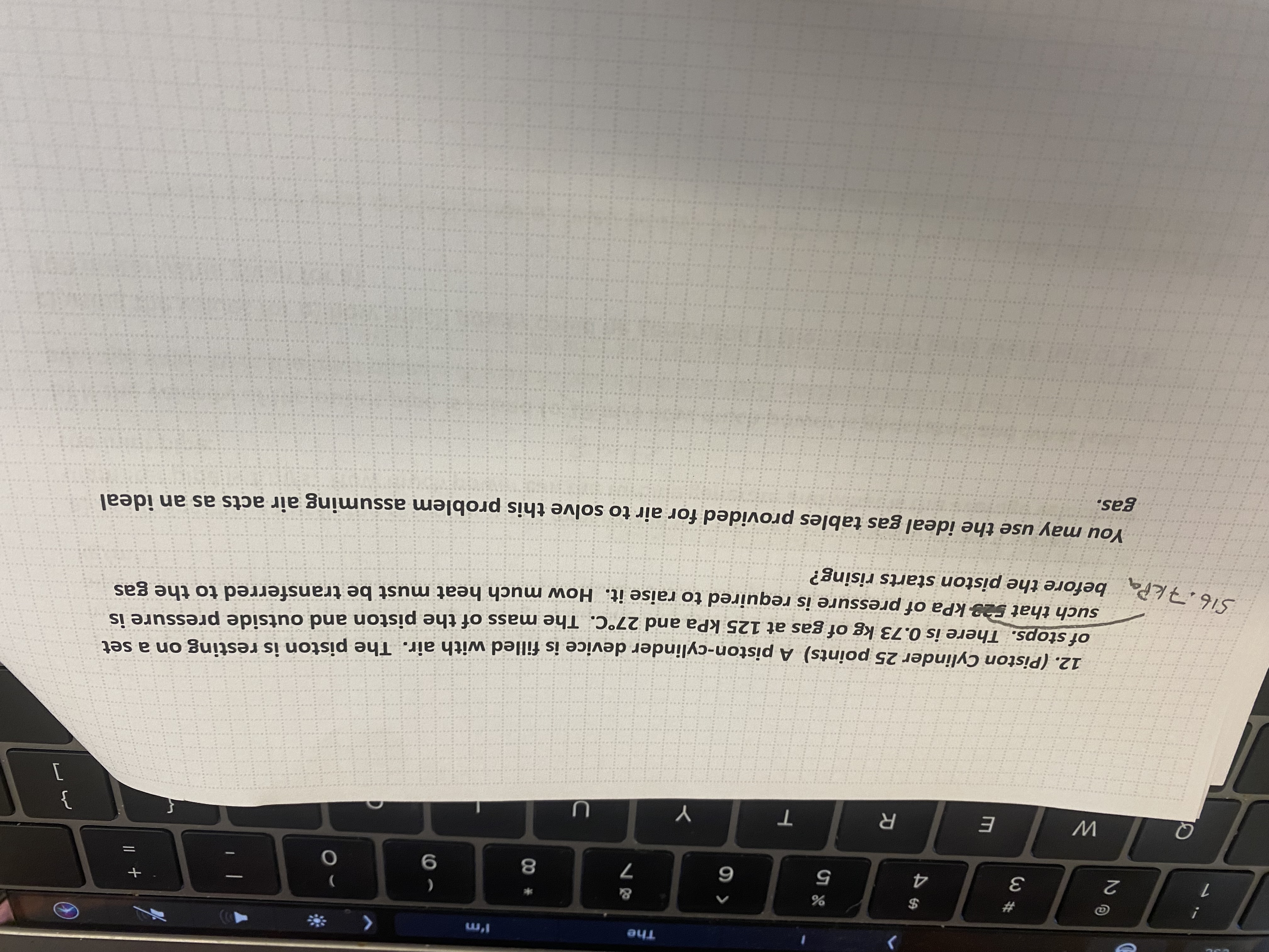 1 2 . ( Piston Cylinder 2 5 points ) A piston -