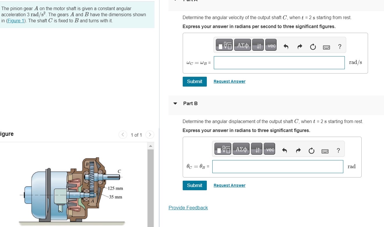The pinion gear A on the motor shaft is given a