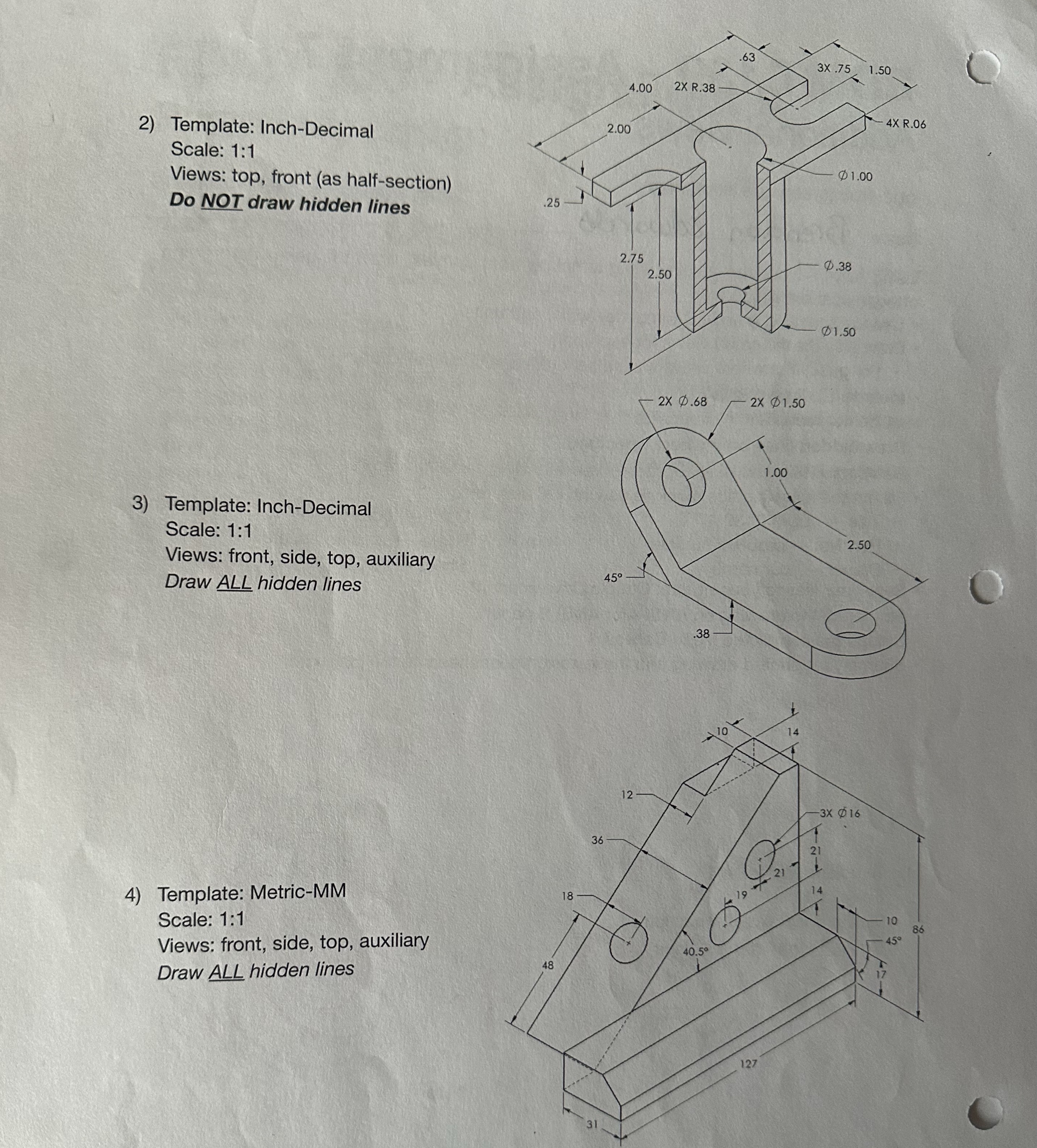 Draw the section views and auxiliary views for