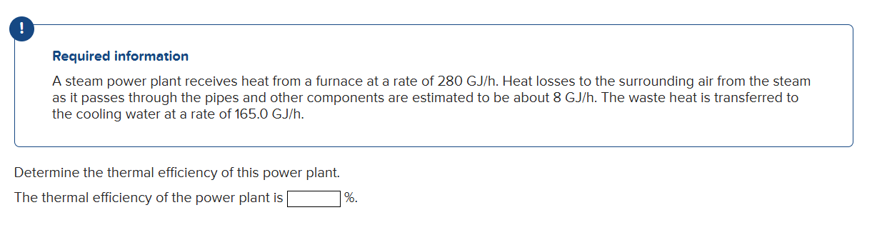 ! Required information A steam power plant