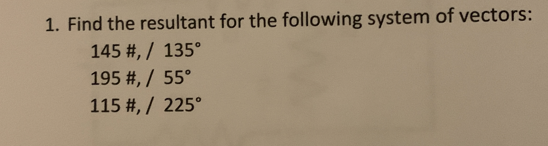 Find the resultant for the following system of