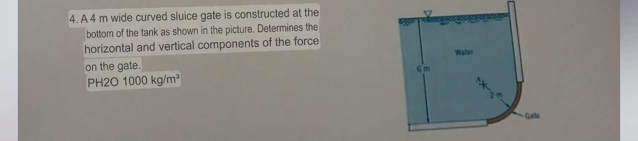 A 4 m wide curved sluice gate is constructed at