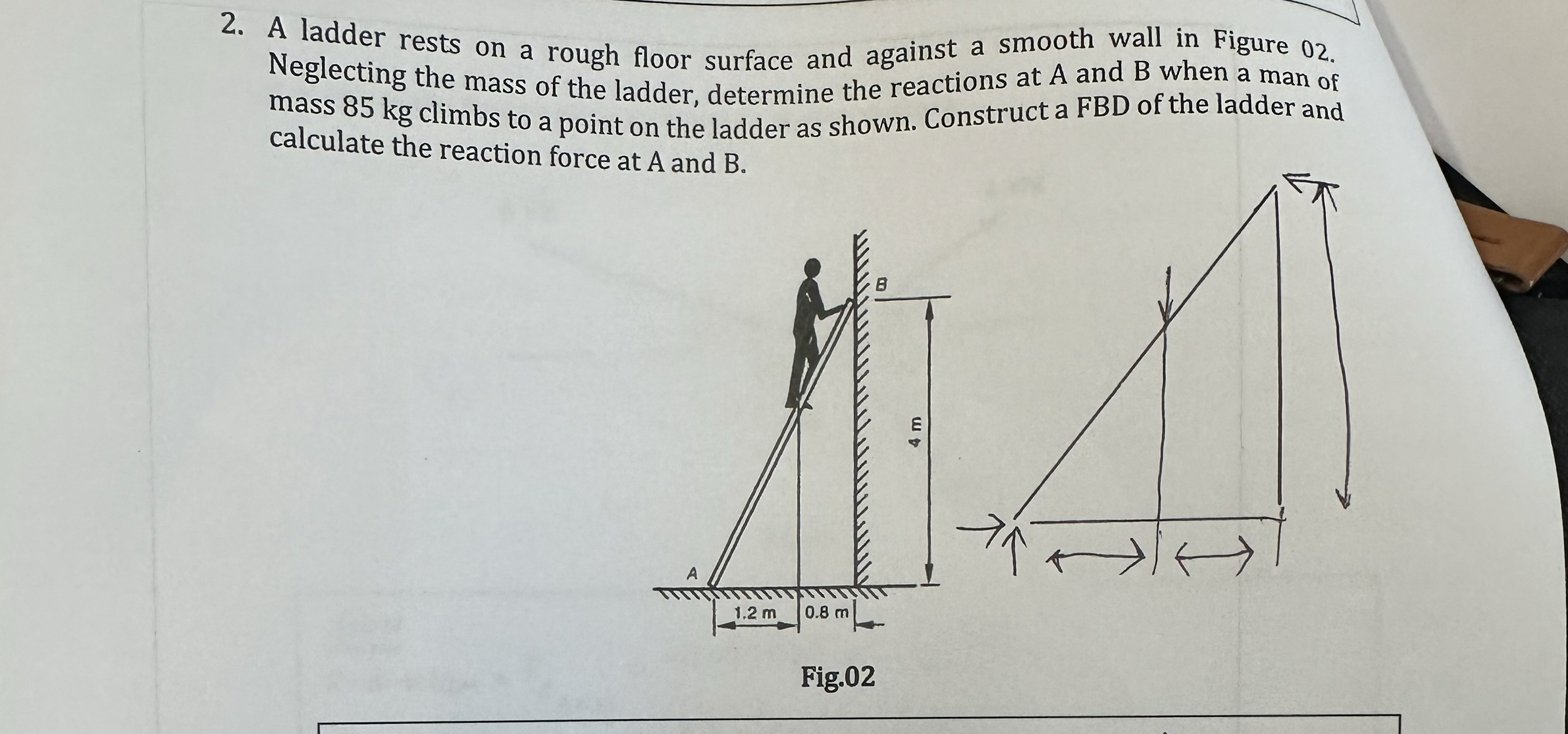 A ladder rests on a rough floor surface and