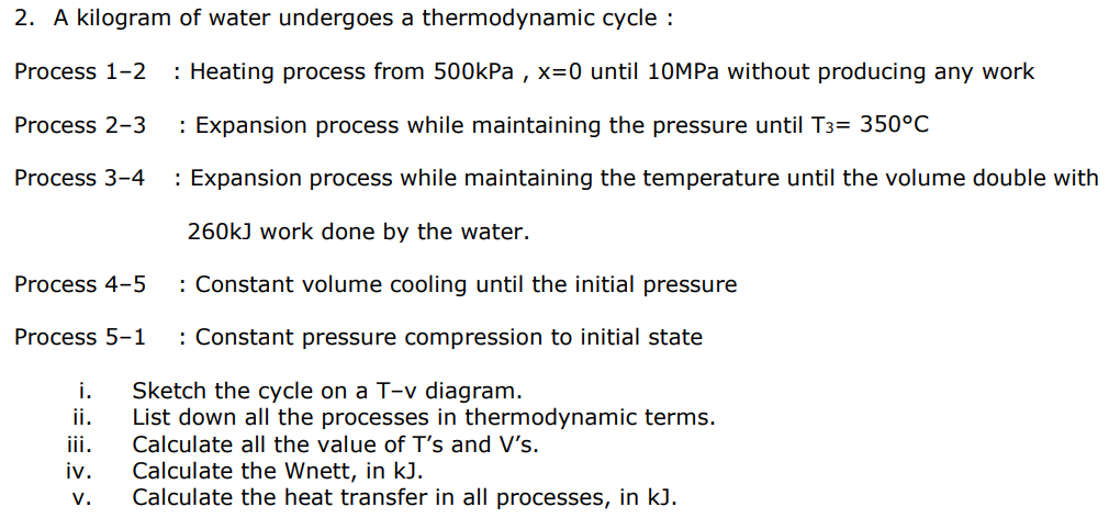 A kilogram of water undergoes a thermodynamic