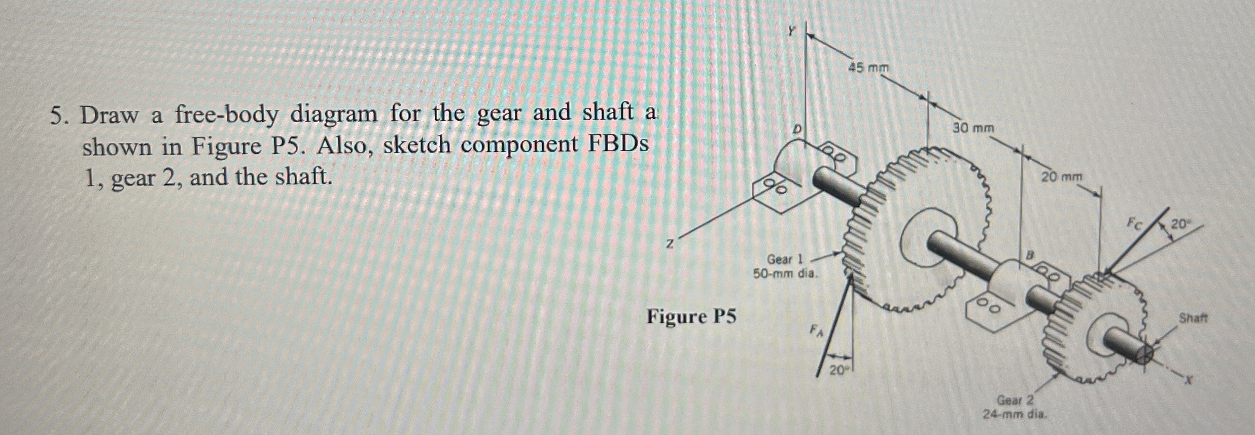 Draw a free - body diagram for the gear and shaft
