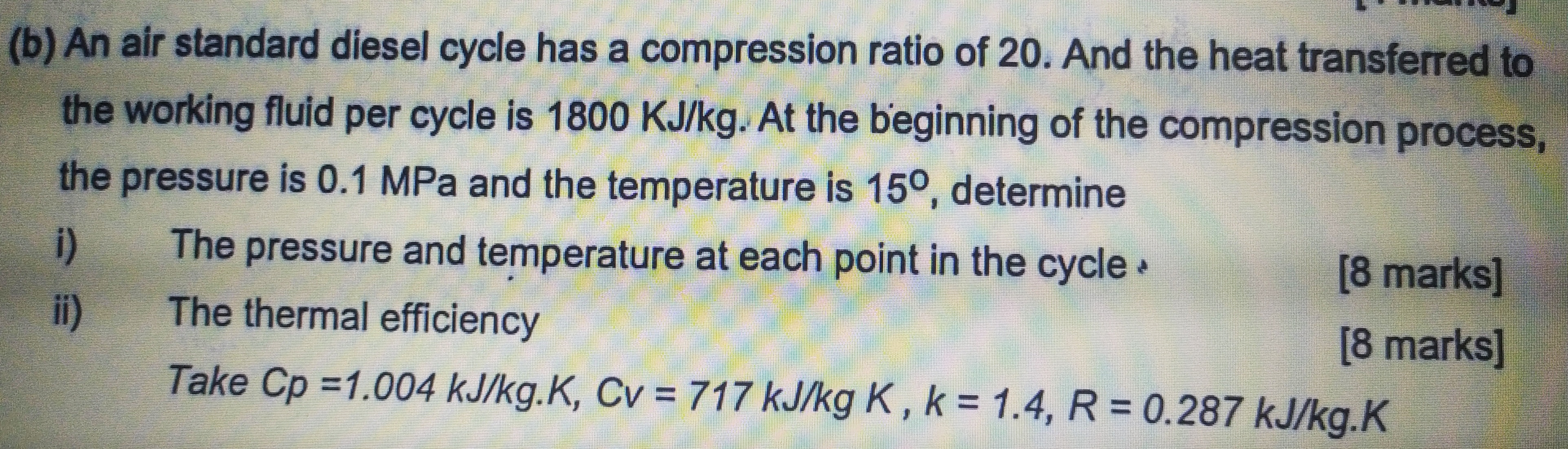 ( b ) An air standard diesel cycle has a